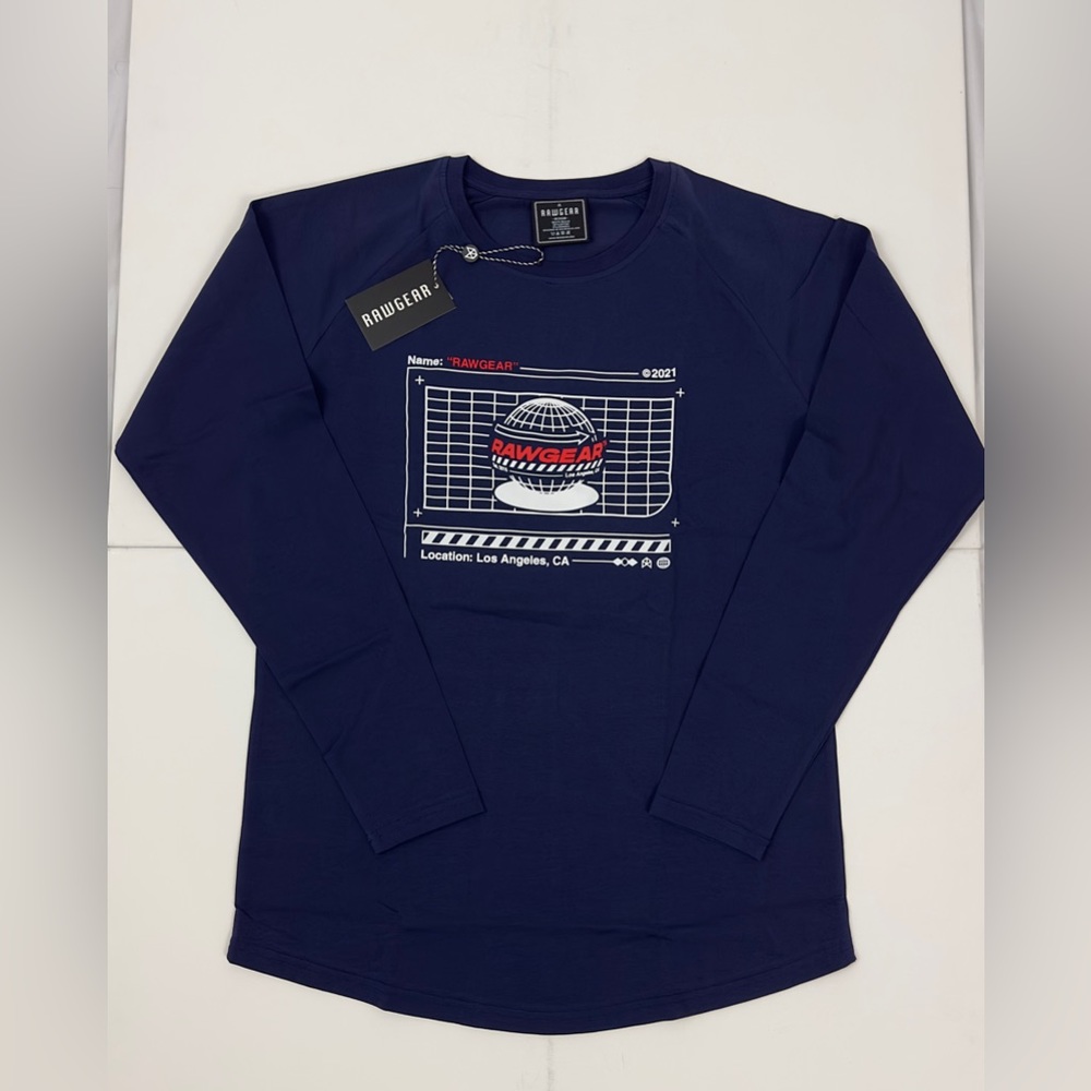 RAWGEAR UNISEX NAVY CREWNECK LONG SLEEVE  T-SHIRT  RAWGEAR DECAL. Men M/Women L